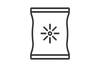 A simple minimalist line icon of a vacuum storage bag. The icon features:

A rectangular bag outline with slightly curved inward sides, drawn in black.

A thin horizontal line at the top and bottom of the rectangle, representing the bag seals.

In the center of the bag, a star-like asterisk symbol with straight lines radiating outward, suggesting suction or compression.

The style is flat, modern, and monochrome, with clean, rounded black lines.

Background is white.